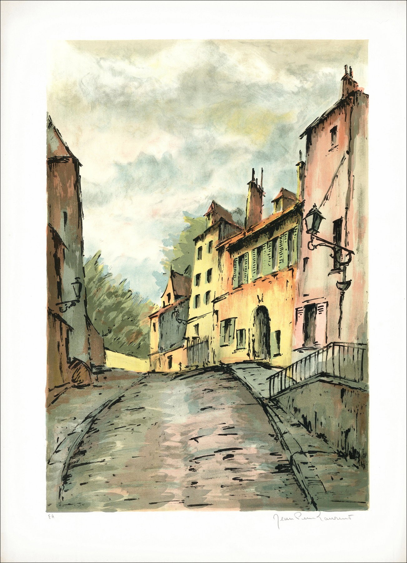 Jean Pierre Laurent - de straat, ondertekende lithografie