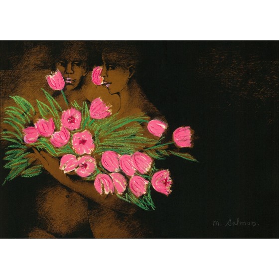 Michèle Salmon - Donne con tulipani, lavoro firmato