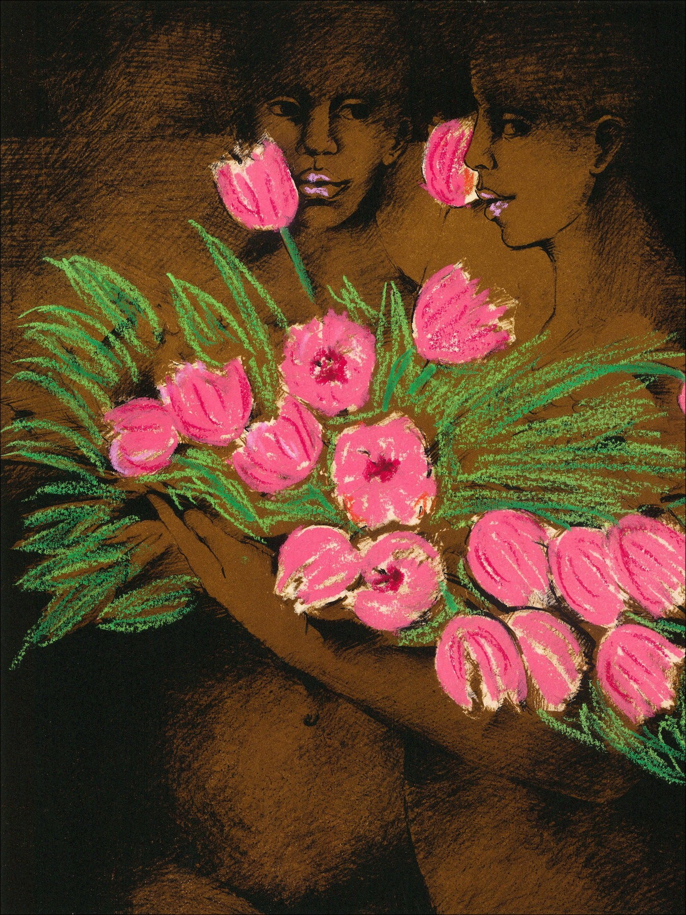 Michèle Salmon – Women with tulips, signed work