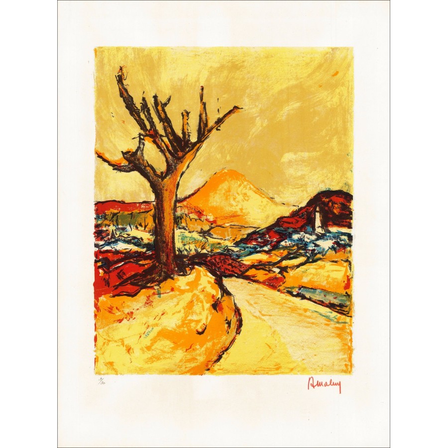 Louis Amalvy - Provencal Road, unterzeichnete Lithographie