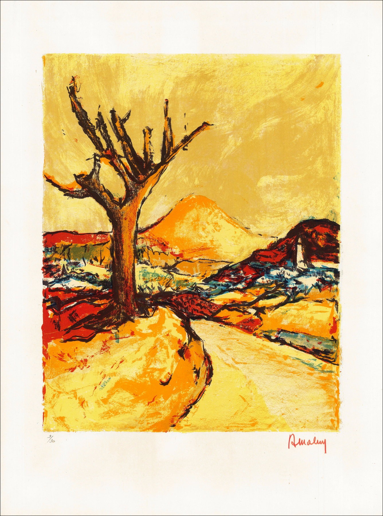 Louis Amalvy – Camino provenzal, Litografía firmada