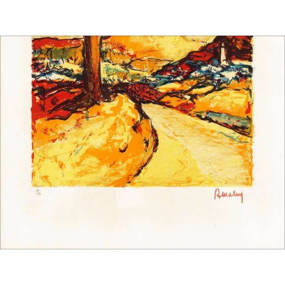 Louis Amalvy - Provencal Road, unterzeichnete Lithographie
