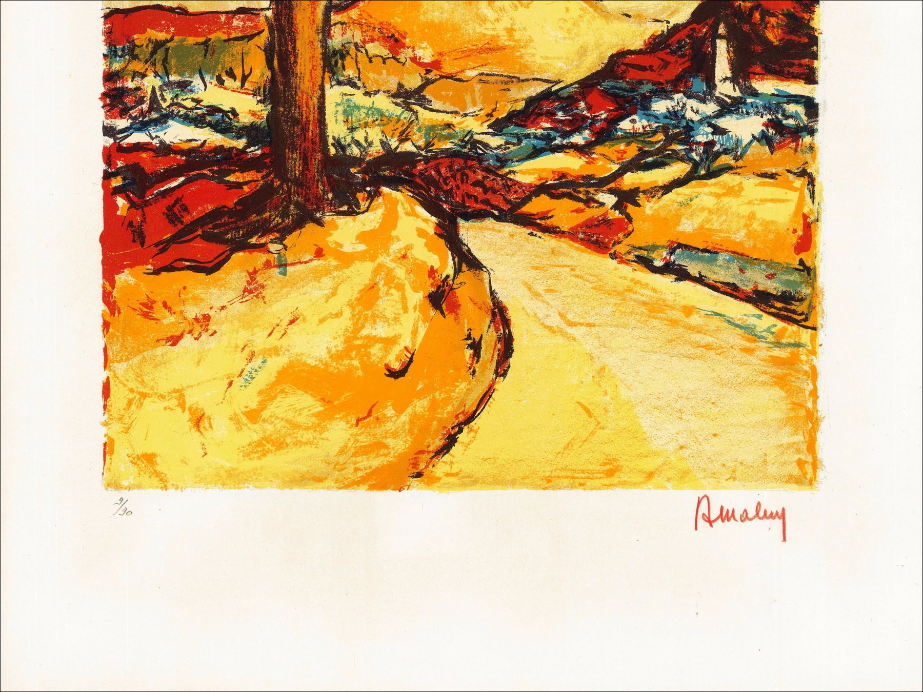 Louis Amalvy - strada provenzale, litografia firmata