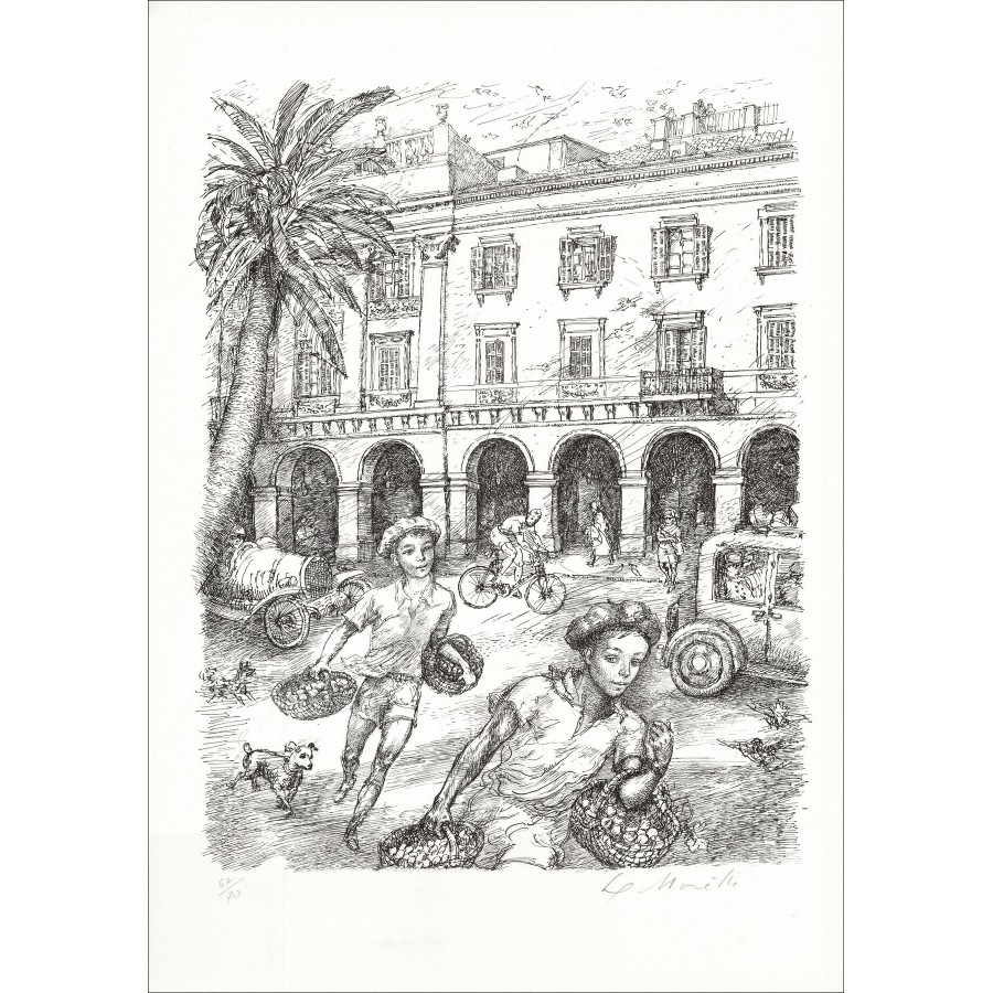Lucien Philippe Moretti ographie Kinderen in Nice, lithographie