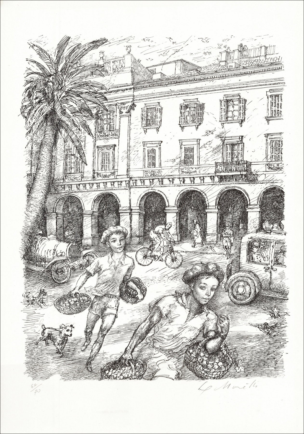 Lucien Philippe Moretti – Children in Nice, lithography