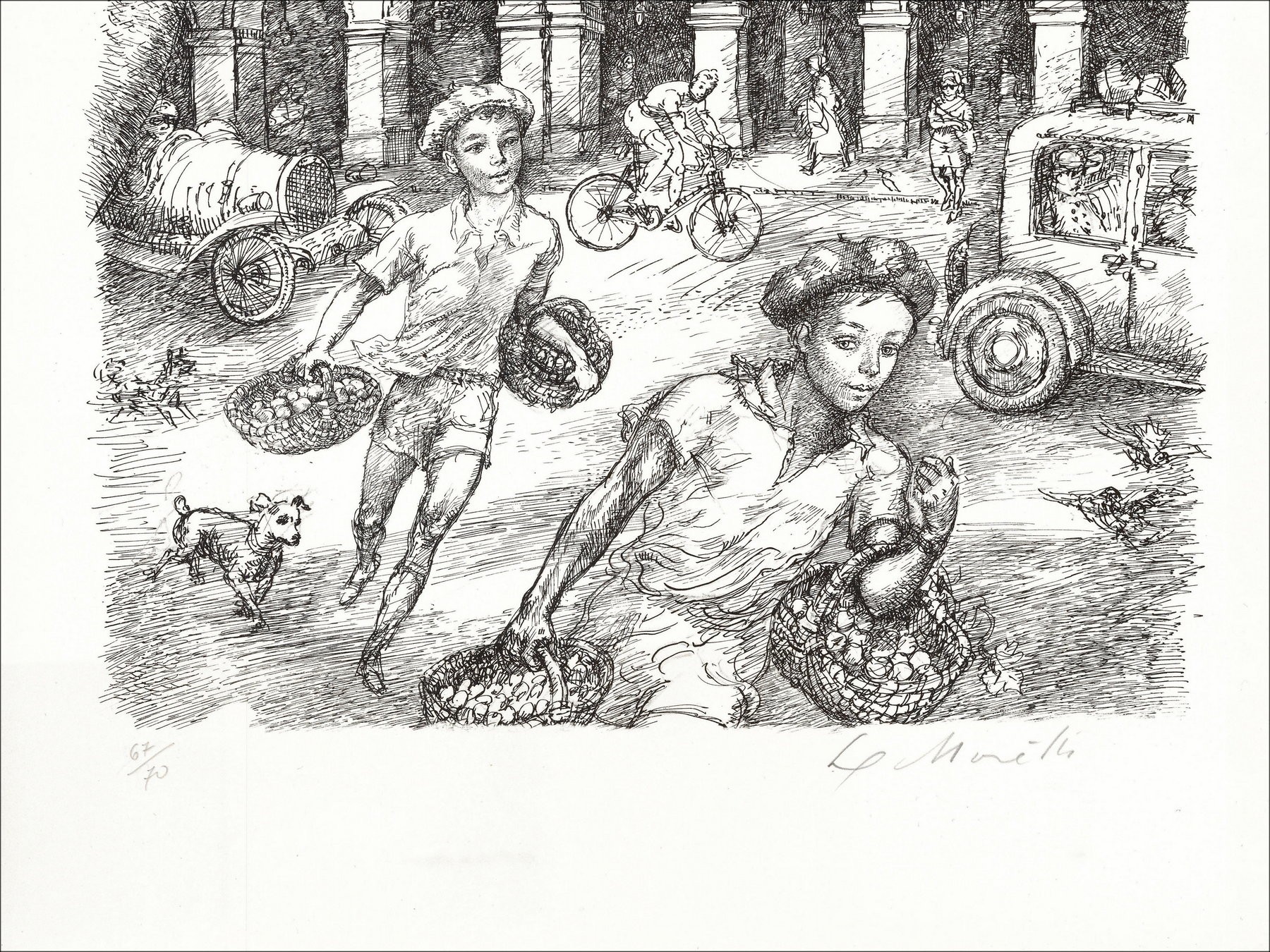 Lucien Philippe Moretti – Children in Nice, lithography