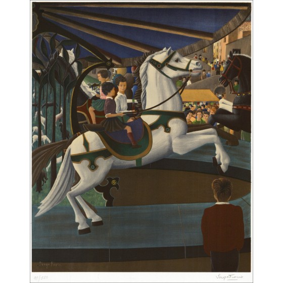 Serge Fiorio – The great white horse of the ride, lithography