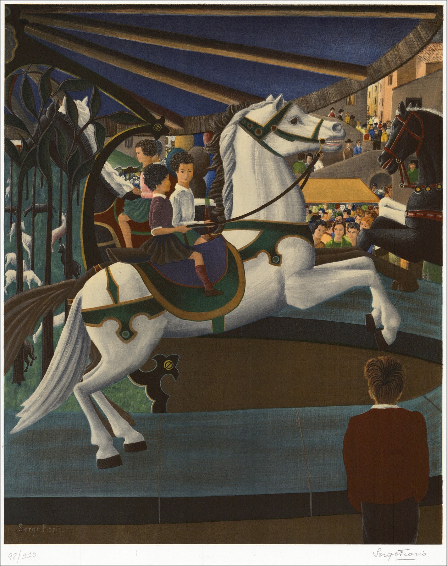Serge Fiorio - das große weiße Pferd der Waffenkammer, Lithographie