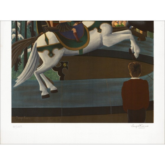 Serge Fiorio – Le grand cheval blanc du manège, lithographie