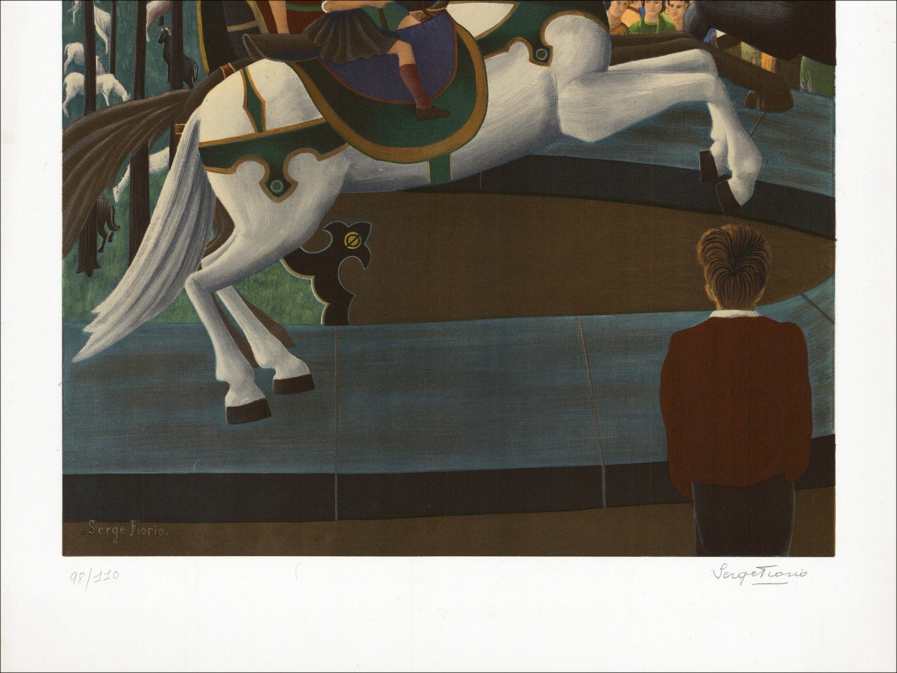 Serge Fiorio – Le grand cheval blanc du manège, lithographie