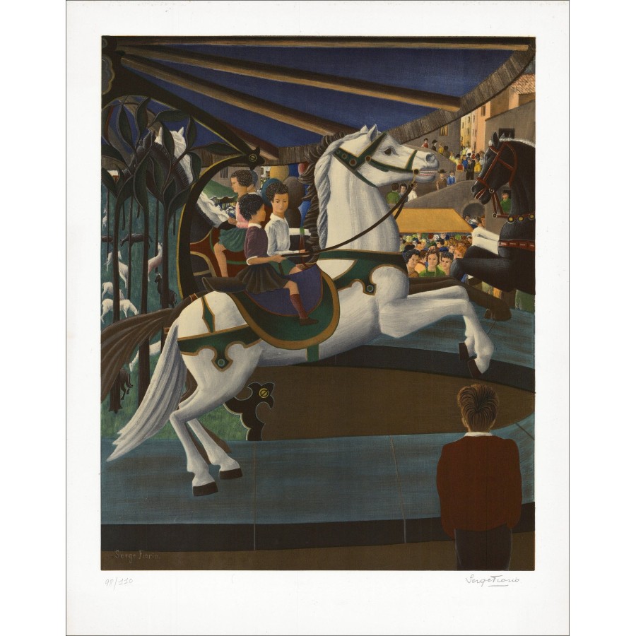 Serge Fiorio – Le grand cheval blanc du manège, lithographie