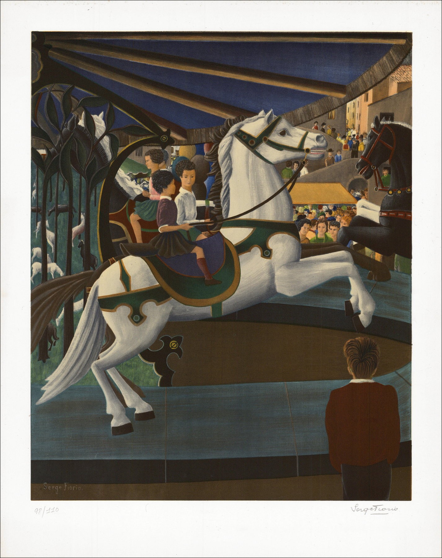 Serge Fiorio - das große weiße Pferd der Waffenkammer, Lithographie