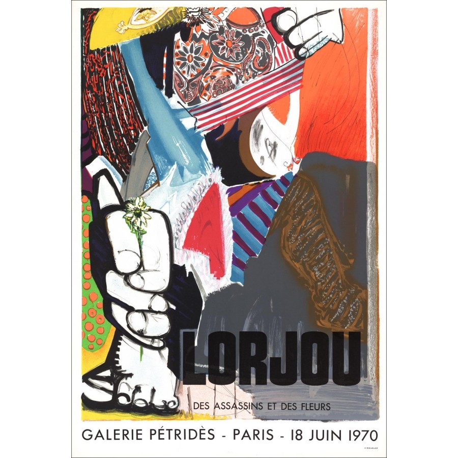 Bernard LORJOU - Lith " "Expositie, Galerie Pédridès, Parijs" 78x53cm - 1970 - Affiche Originale MOURLOT