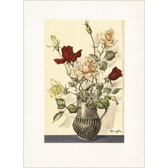 Leonor Foujita - Blumenstrauß von Rosen, Lithographie