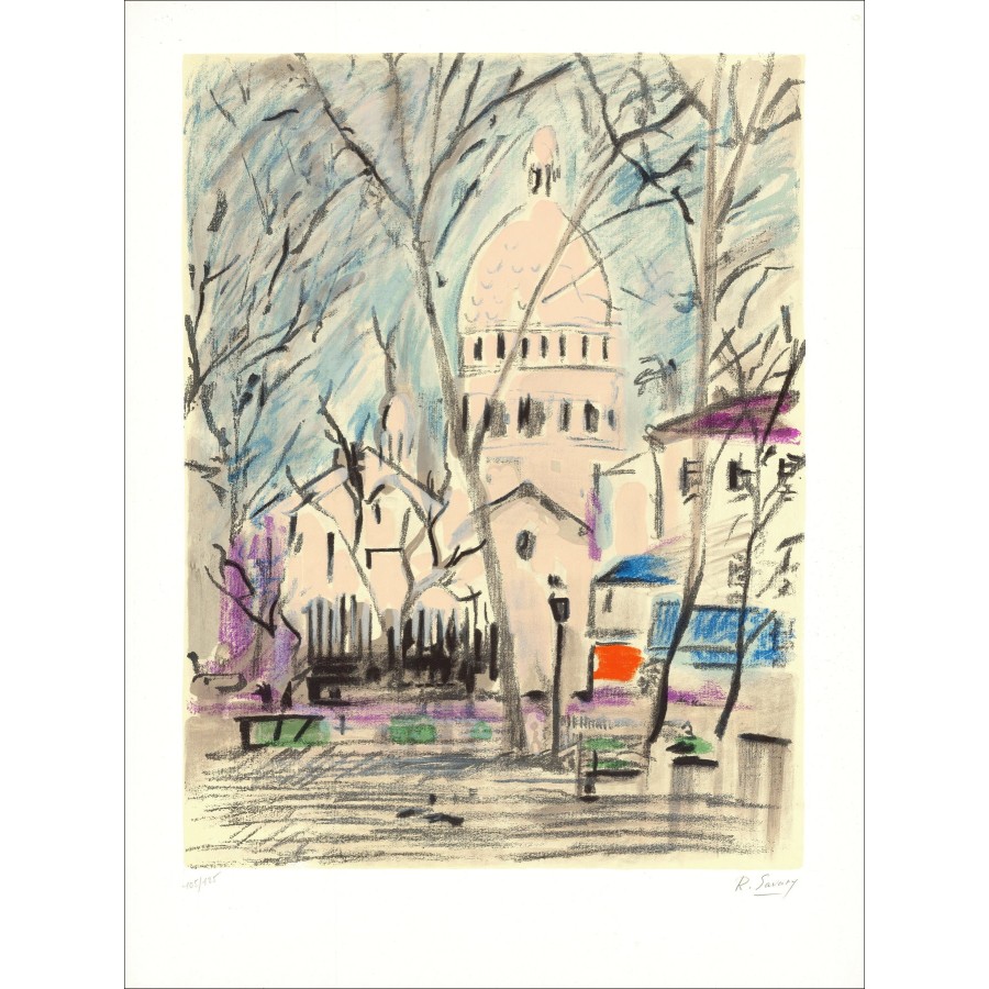 Robert Savary - Paris, Montmartre, the Sacré-Cœur, lithograph