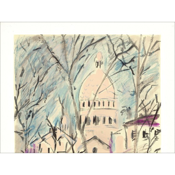 Robert Savary - Parigi, Montmartre, il Sacro Cuore, litografia