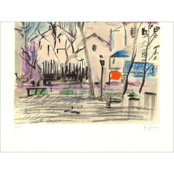 Robert Savary - Parigi, Montmartre, il Sacro Cuore, litografia