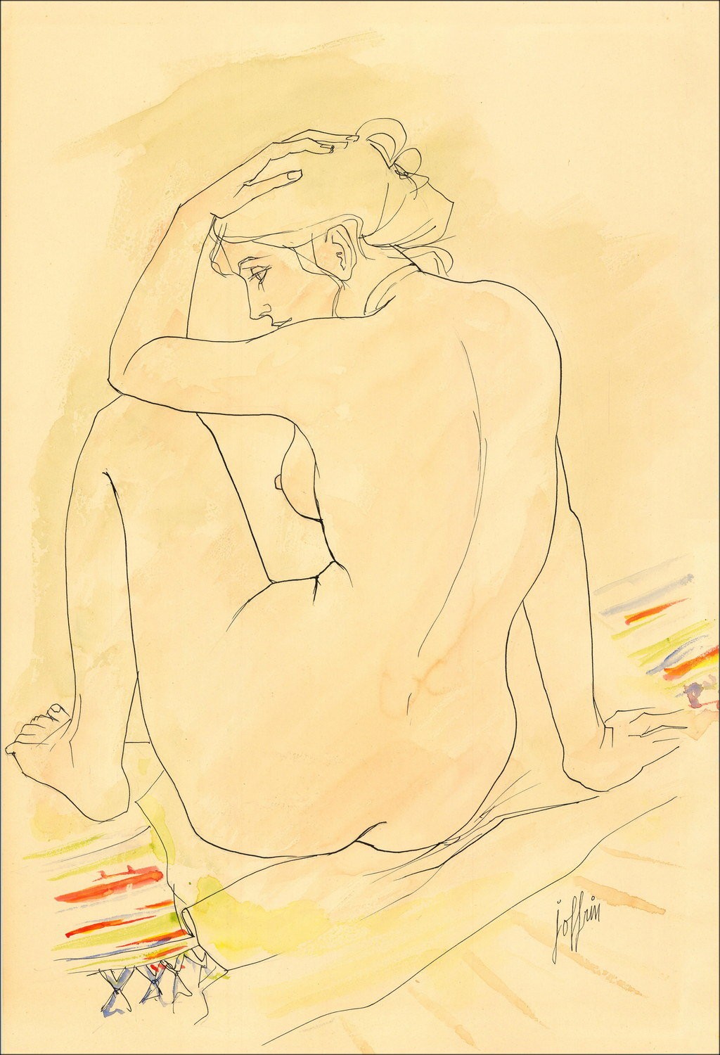 Guily Joffrin - Frau, Aquarell signiert