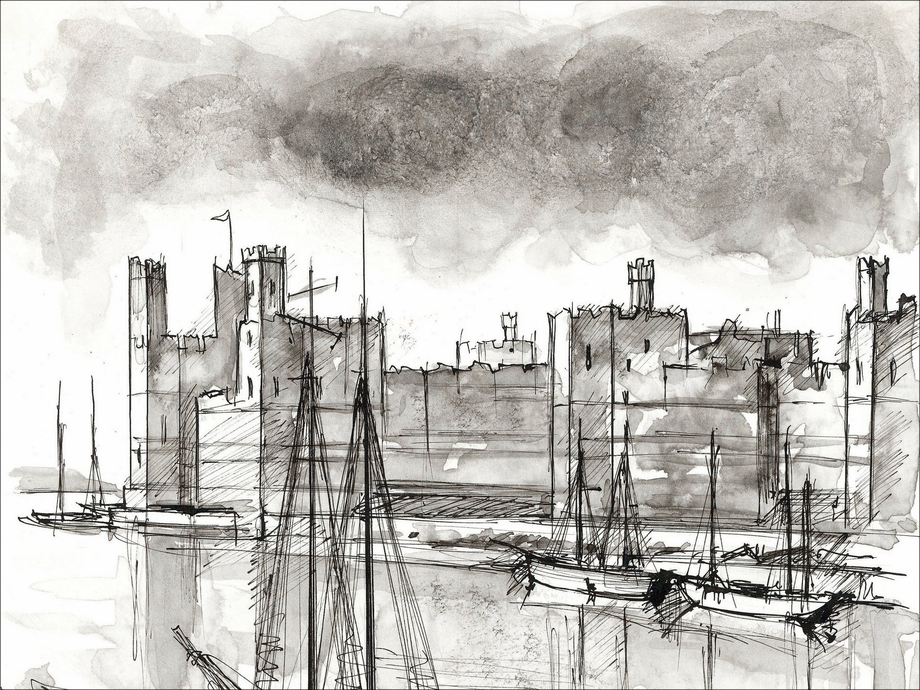 Guily Joffrin – Le Château de Carnarvon, dessin signé