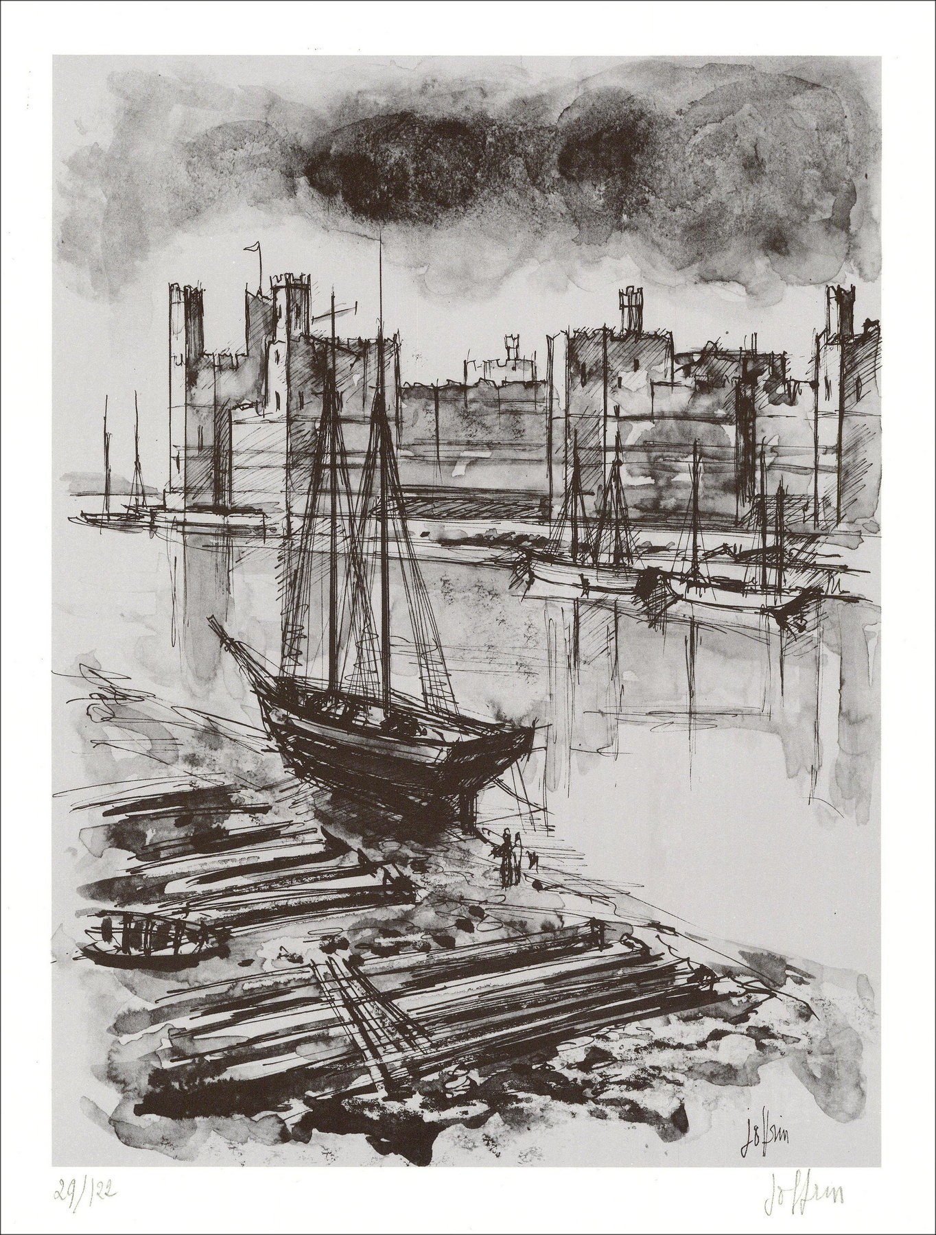 Guily Joffrin - Castle Carnarvon, Lithographie