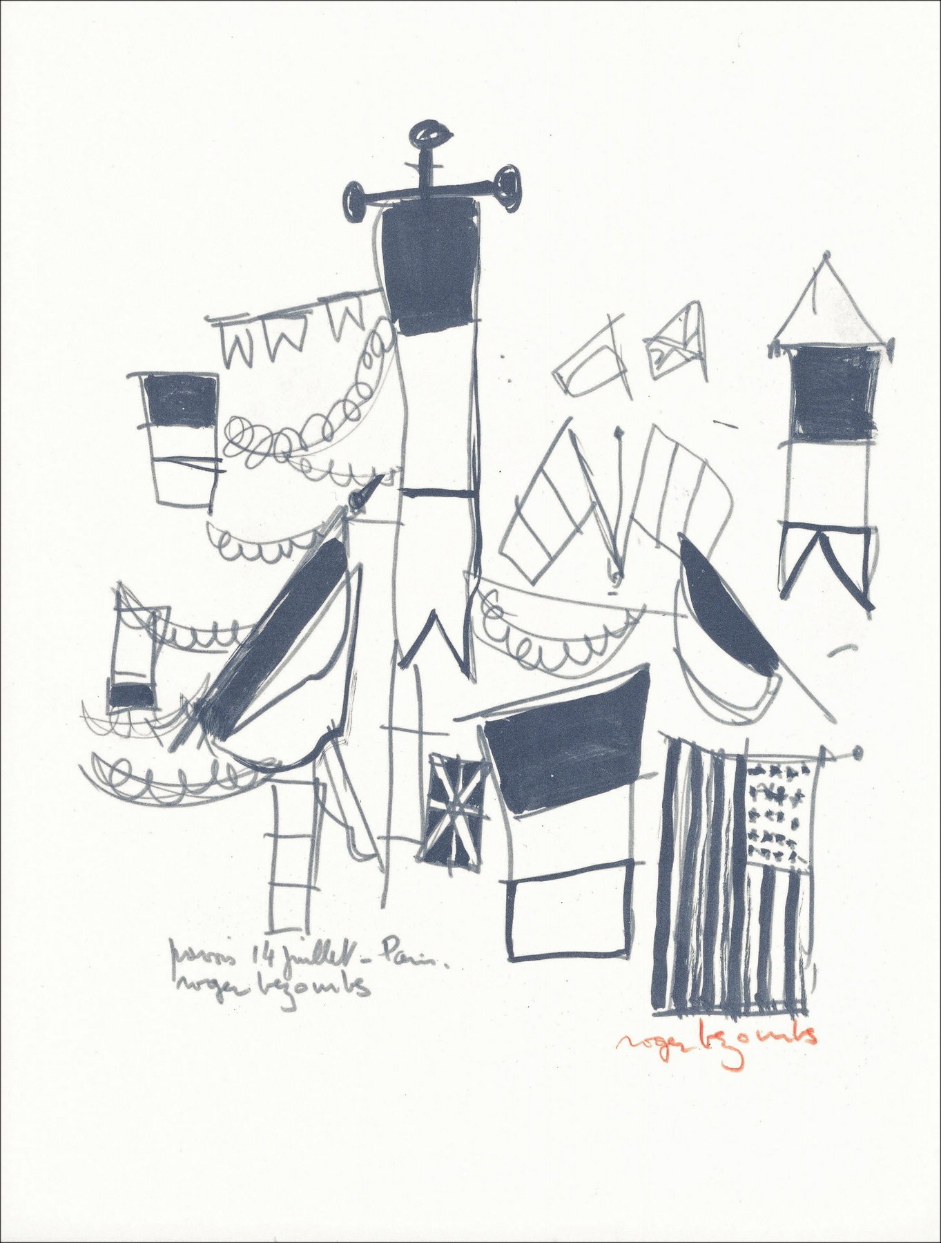 Roger Bezoms - 14 luglio - Parigi, Litografia