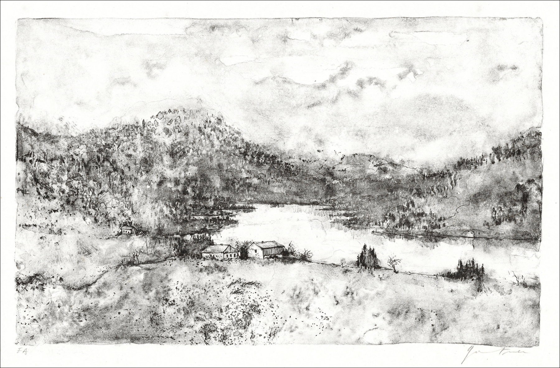 Bernard Gantner - der See, signierte Lithographie