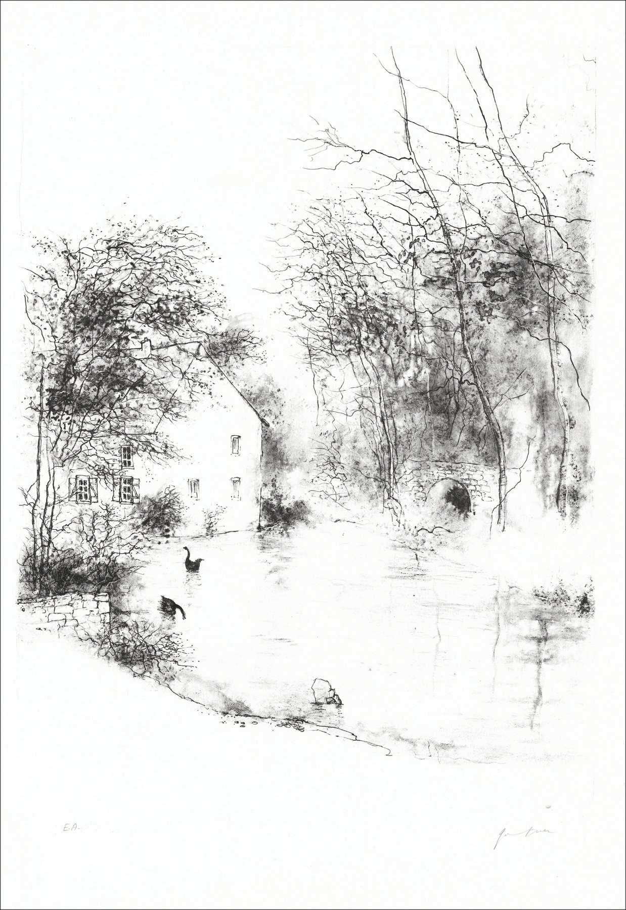 Bernard Gantner - der Teich, unterzeichnete Lithographie
