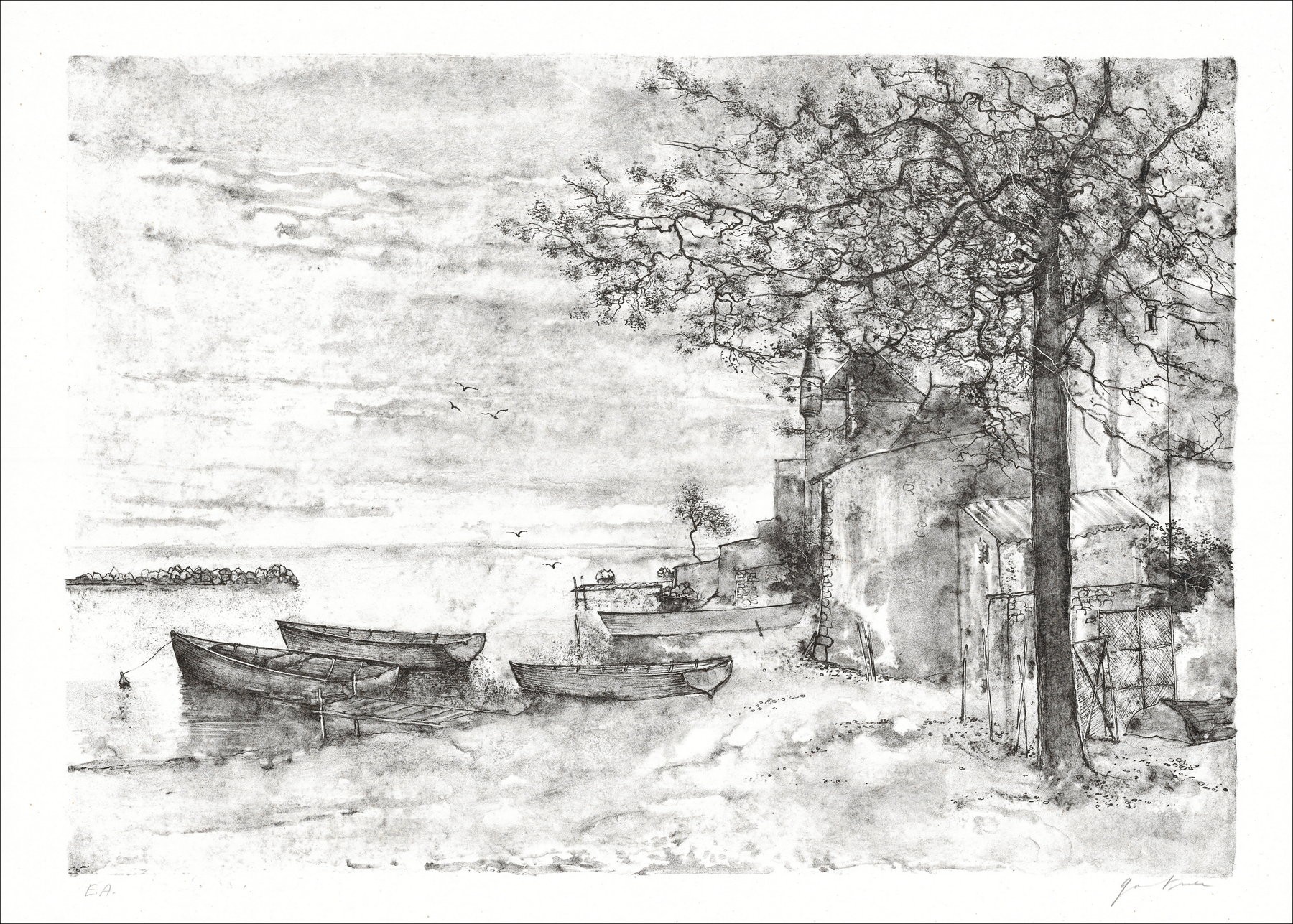 Bernard Gantner - Die Boote, unterzeichnete Lithographie