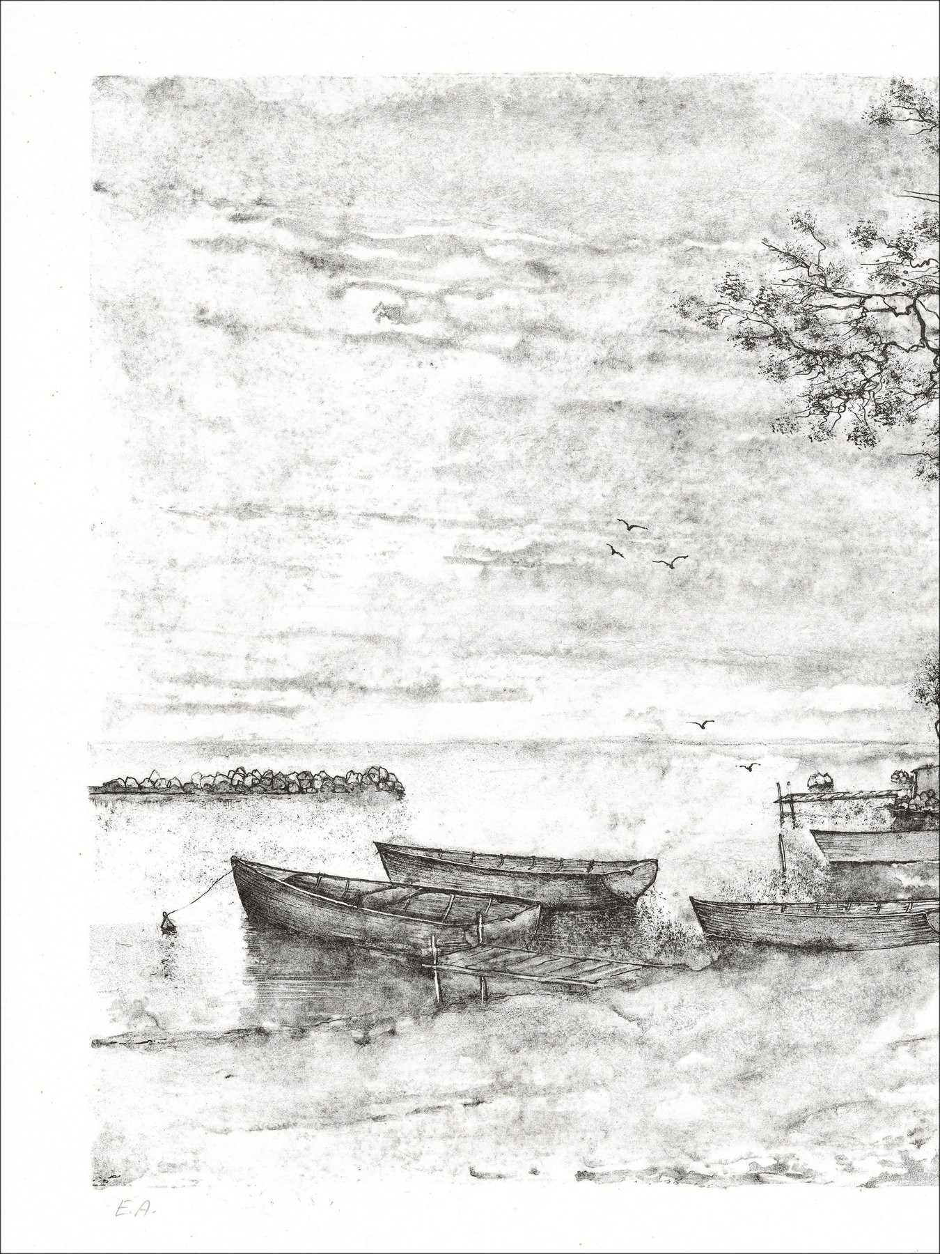 Bernard Gantner - de boten, ondertekende lithografie