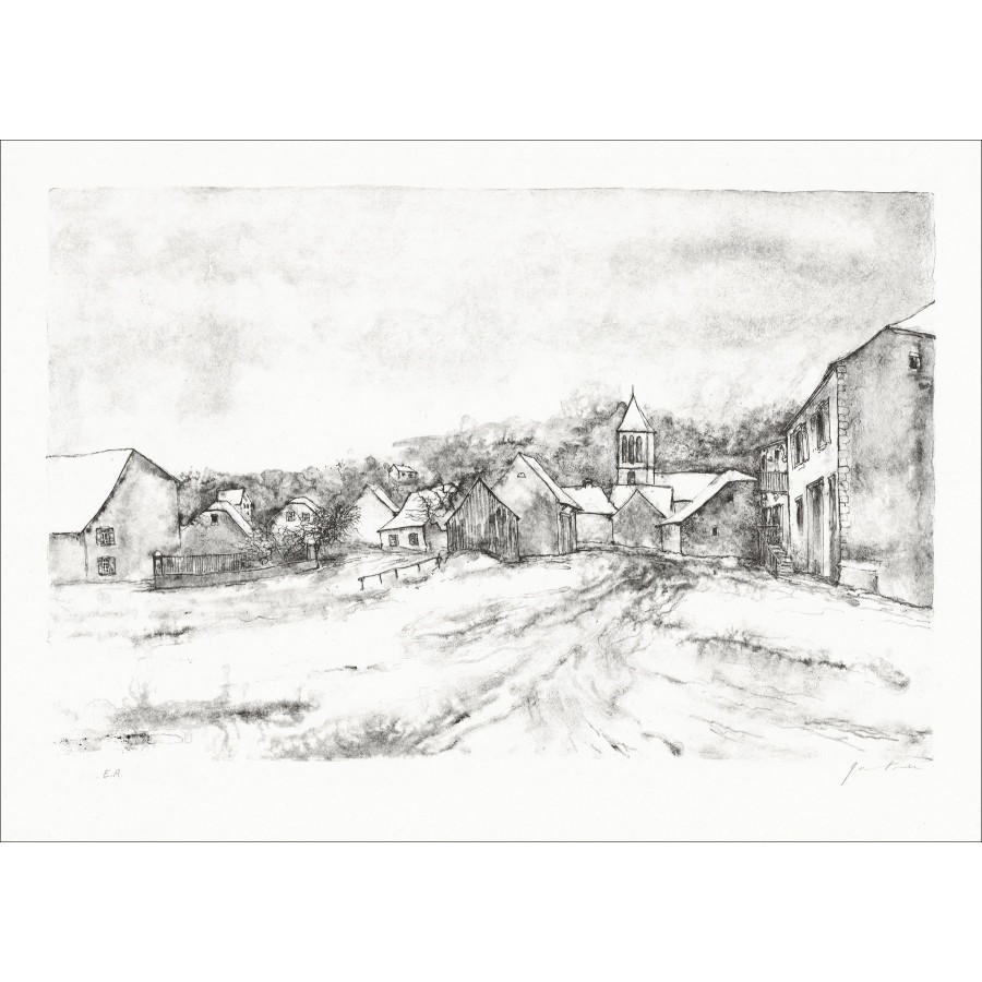 Bernard Gantner - Das Dorf, unterzeichnete Lithographie