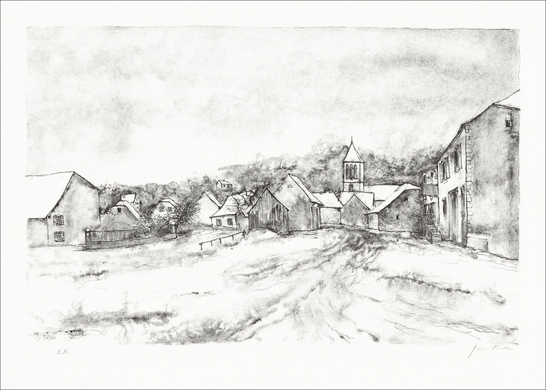 Bernard Gantner – Le Village, lithograph signed