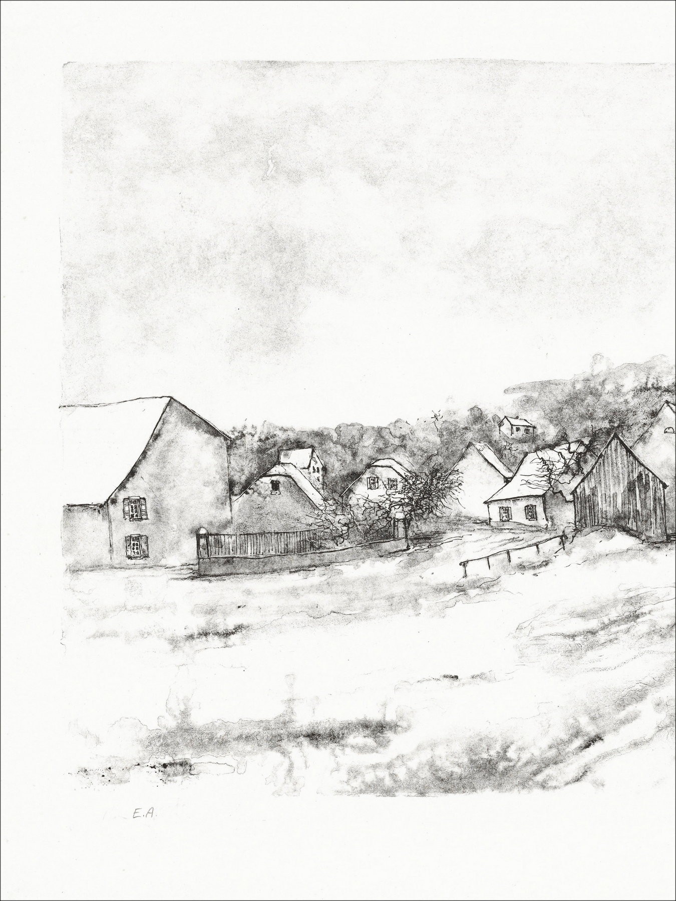 Bernard Gantner – Le Village, litógrafo firmado