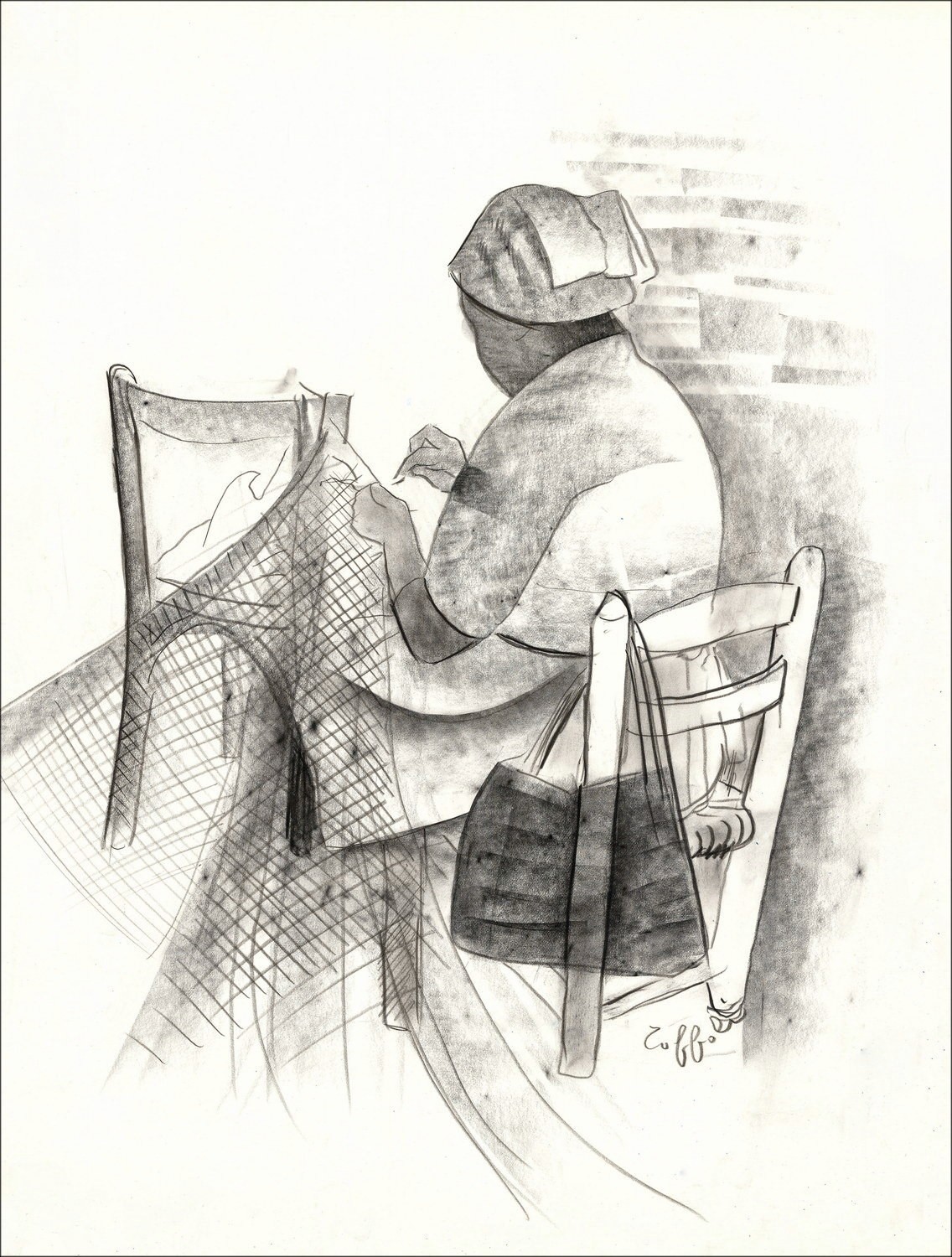 Louis Toffoli - Originalzeichnung "Filet Remailler" 58x44cm