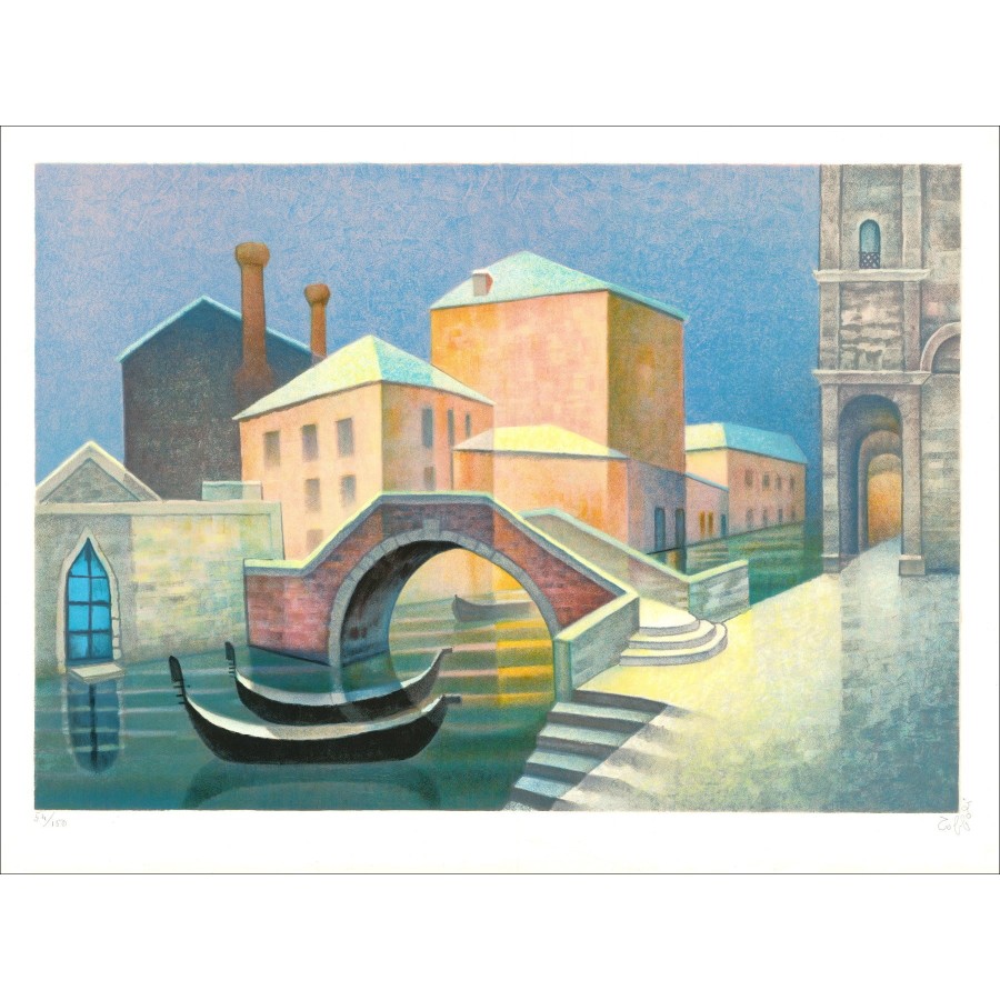 Louis Toffoli - Venetië onder de sneeuw, lithografie