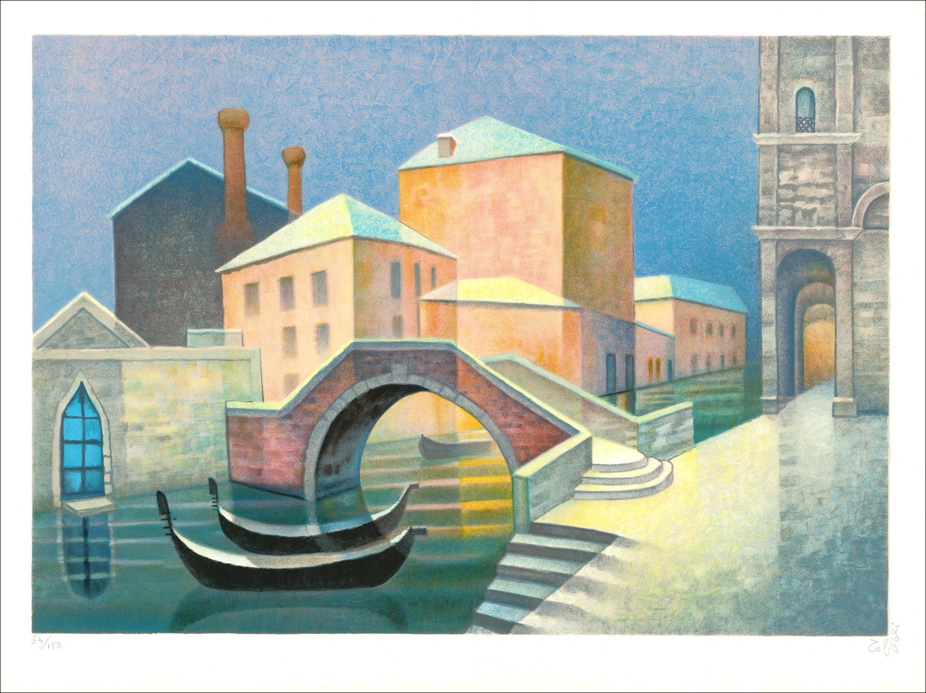 Louis Toffoli - Venetië onder de sneeuw, lithografie