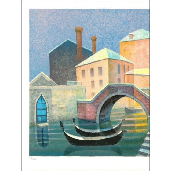 Louis Toffoli - Venetië onder de sneeuw, lithografie