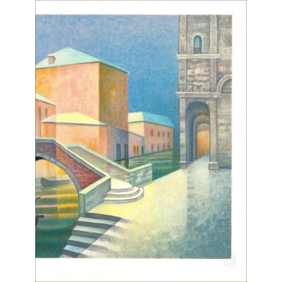Louis Toffoli - Venetië onder de sneeuw, lithografie