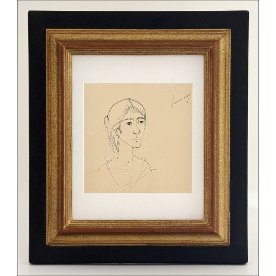 Jean JANSEM : Retrato de mujer - Moose dibujo en tinta, firmado