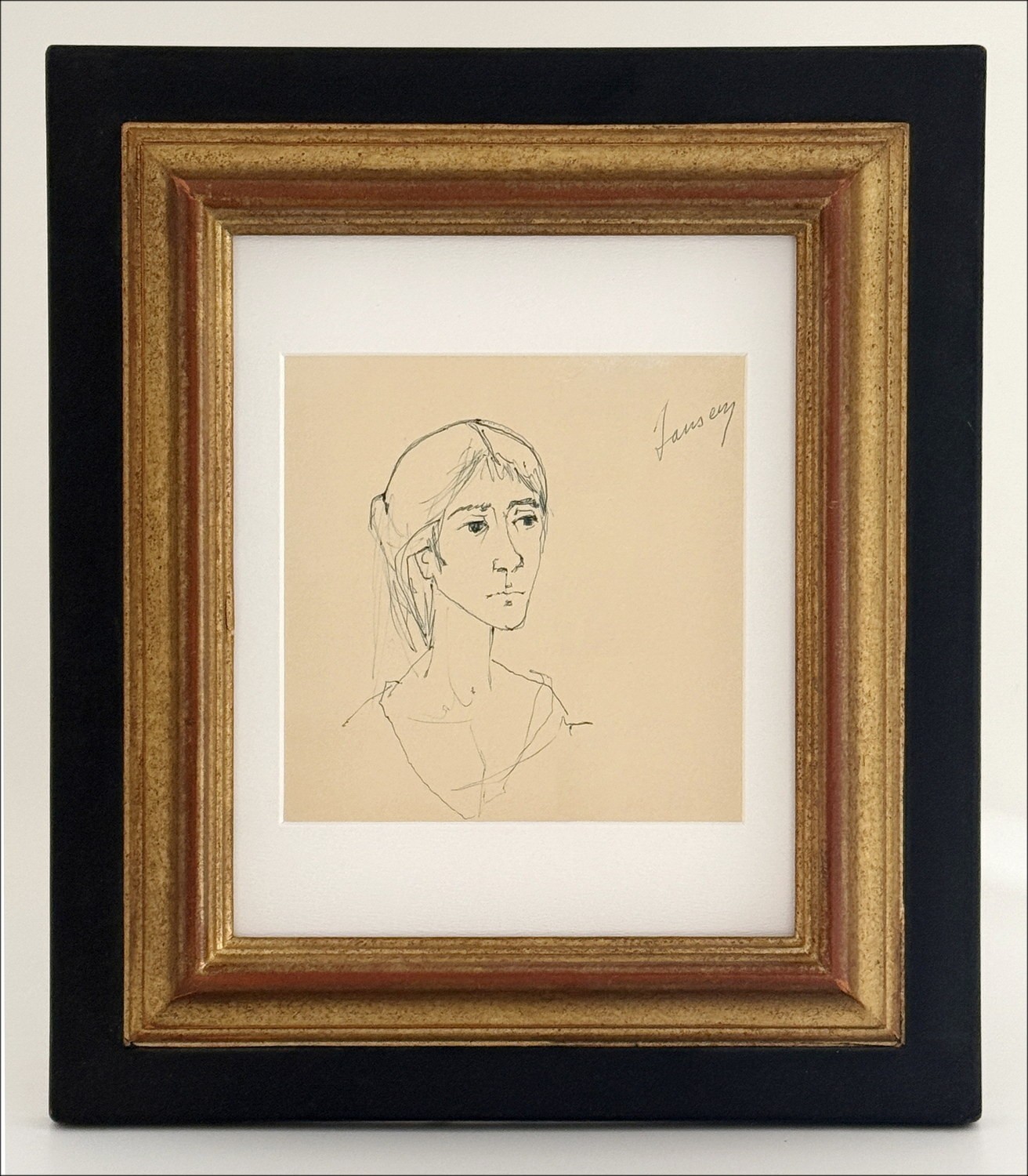 Jean Jansem: Portret van de vrouw - Moose Tekening in inkt, ondertekend