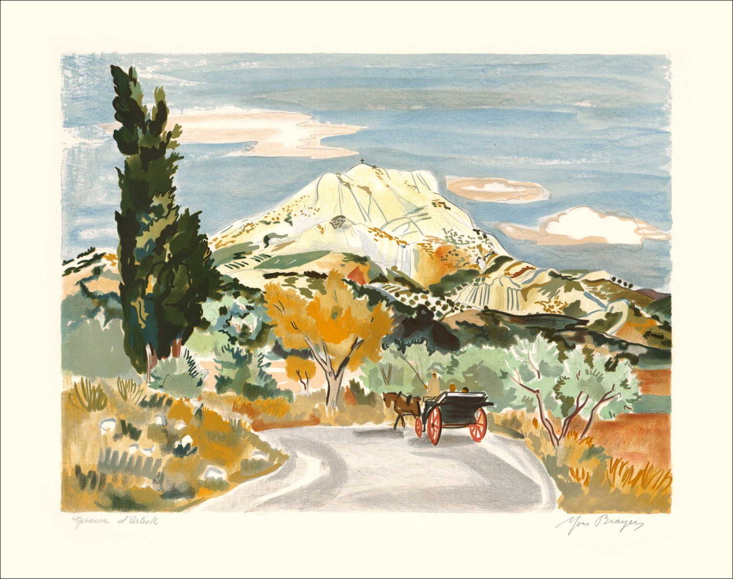BRAYER Yves - Litografía "Provence, Mont Sainte Victory", firmada
