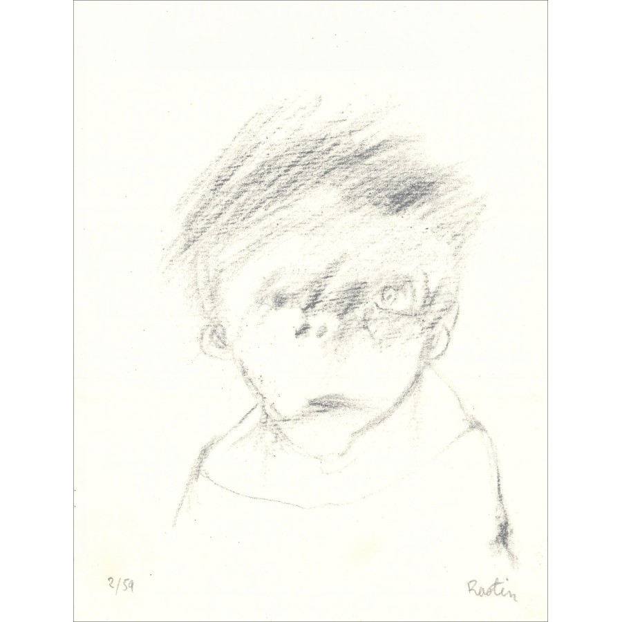 Jean Rustin - Portret van een jonge man (1998), ondertekend litho