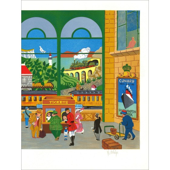 William Deliège - Burgled Gare, ondertekende lithografie