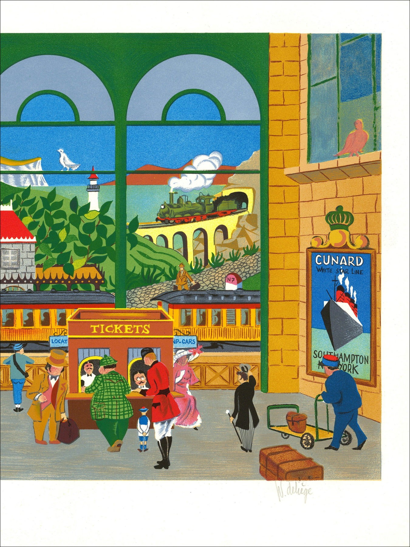 William Deliège - Burgled Gare, ondertekende lithografie