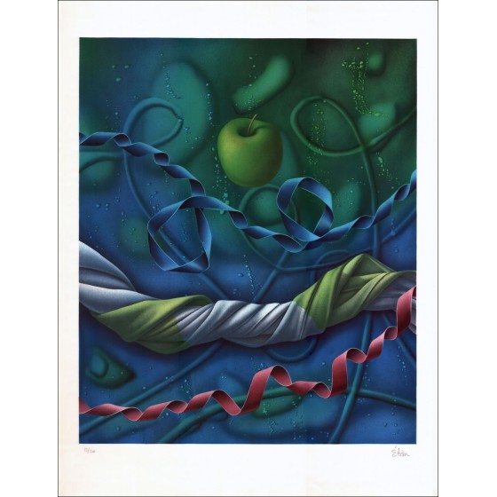 ETIEN - Original-Lithographie "Apfel im Weltraum"