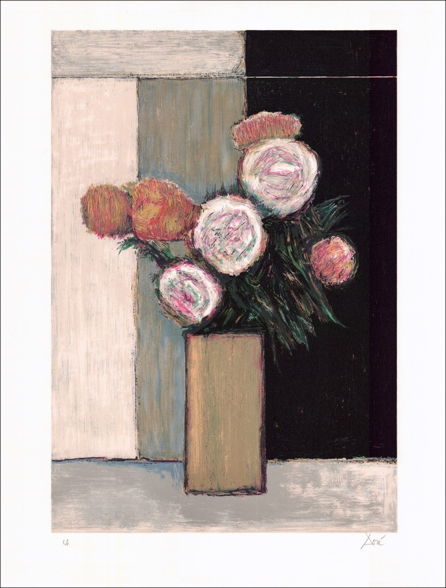 DORÉ - Litografia Originale "Mazzo di fiori in un vaso marrone"
