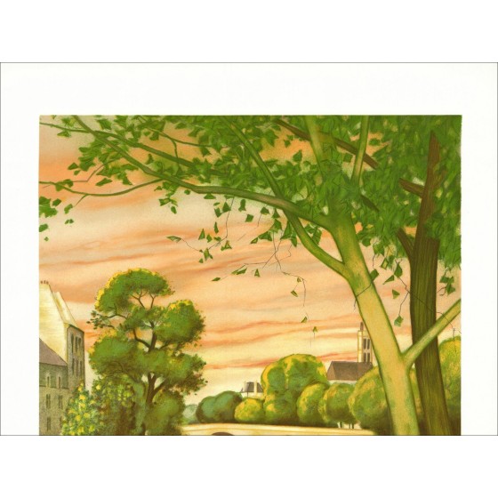 Yves Ganne - Frau am Ufer der Seine, Lithographie