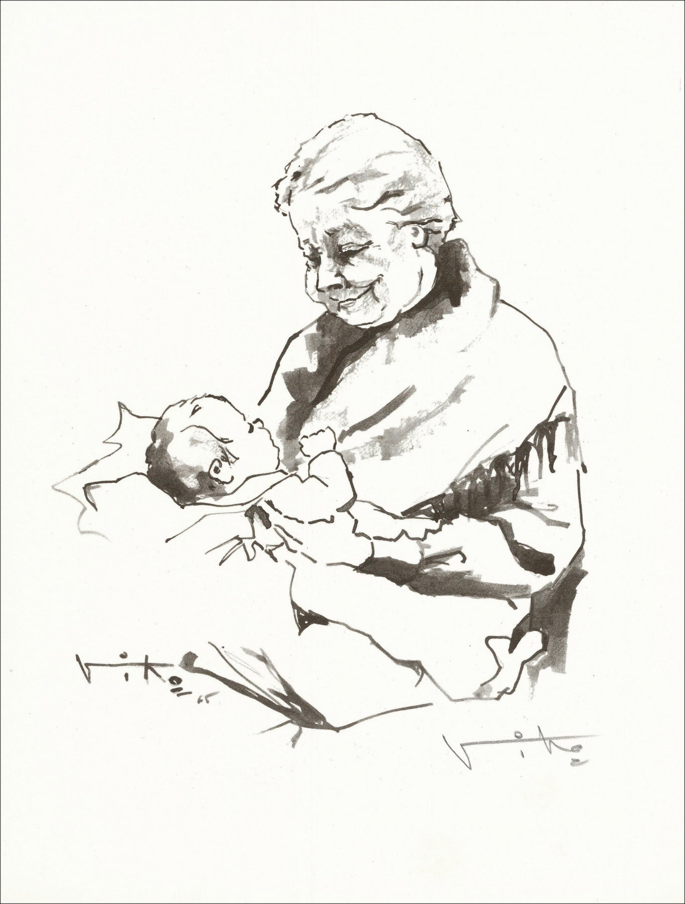 Victor Viko – Mujer y niño (1966), litografía