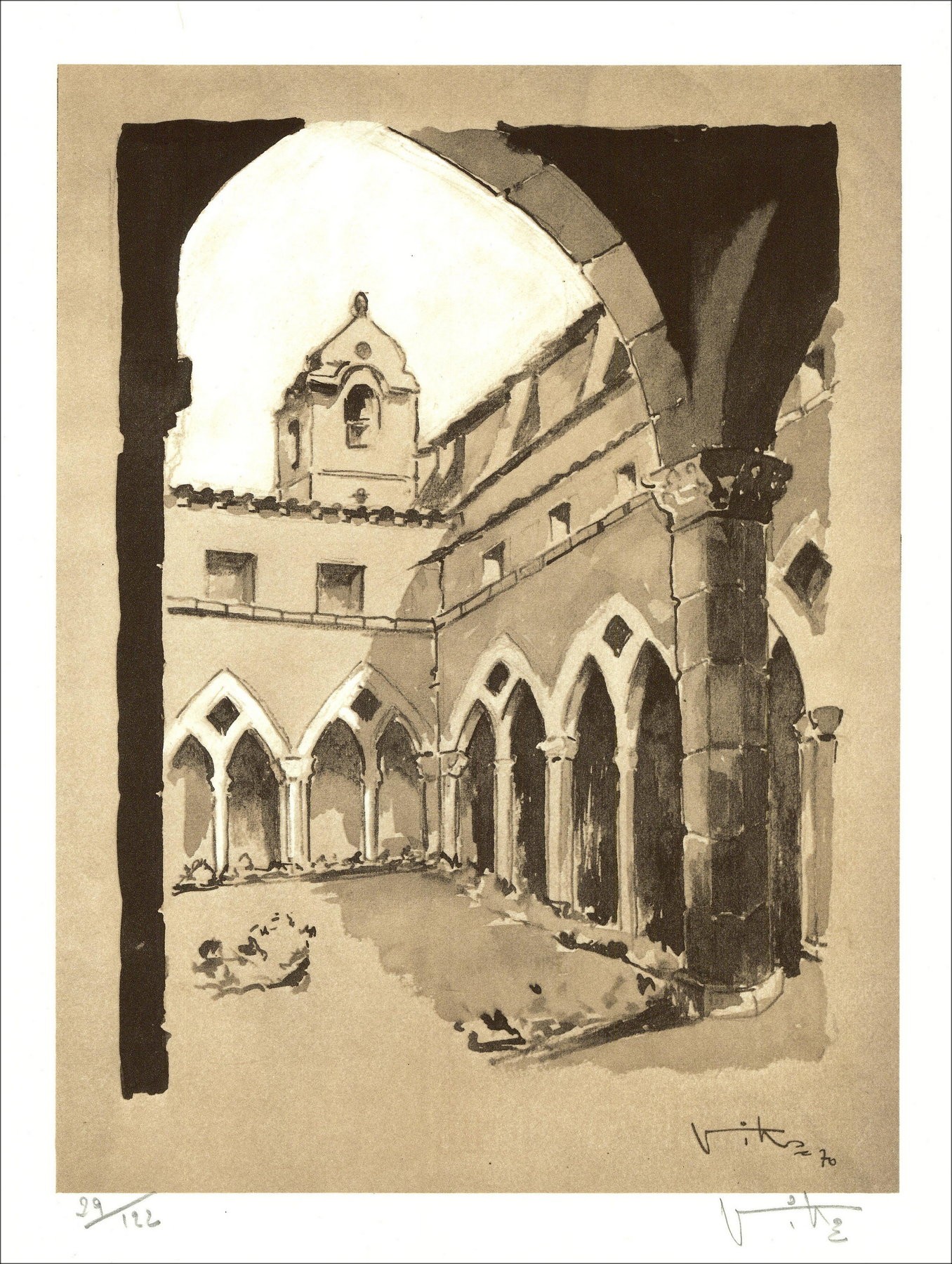 Victor Viko - Le Cloister (1970), unterzeichnete Lithographie