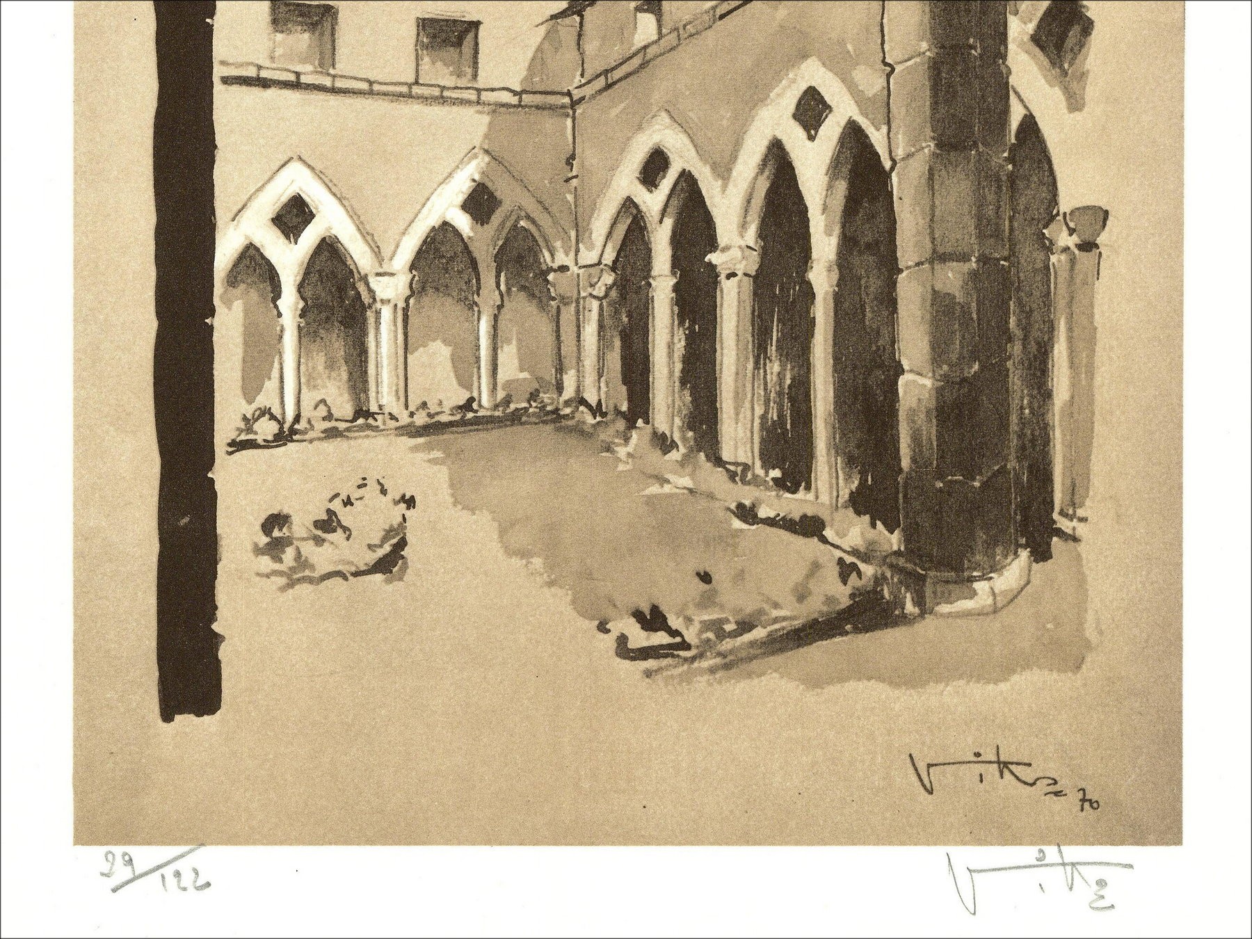 Victor Viko - Le Cloister (1970), ondertekende lithografie