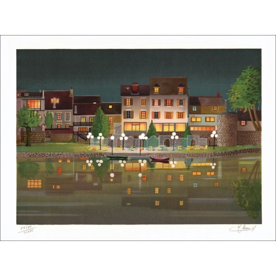 Jean Luc LECOINDRE - Original Lithograph "The White Streetlights"